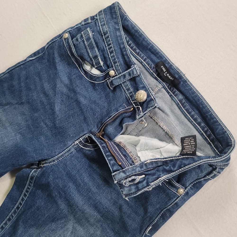 Fire & Rain Denim Bootcut Jeans Womens 7 Blue Embroidered Sequin Pockets